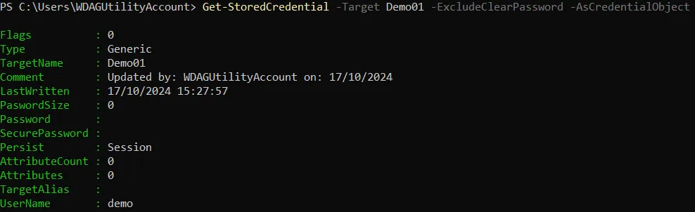 Retrieving a credential in PowerShell without the password Retrieving a credential in PowerShell without the password