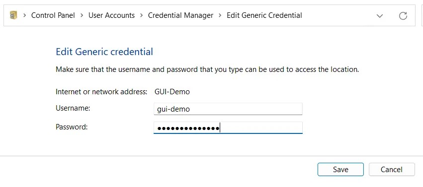 Editing a generic credential in the Credential Manager GUI Editing a generic credential