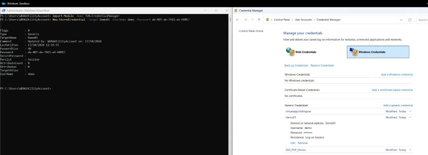 Checking the credential in Credential Manager Checking the credential in Credential Manager