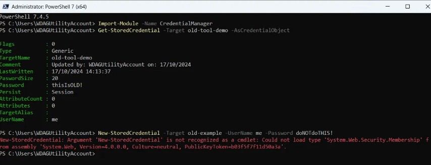 Error message when adding a credential in PowerShell using the old CredentialManager module Error message when adding a credential in PowerShell
