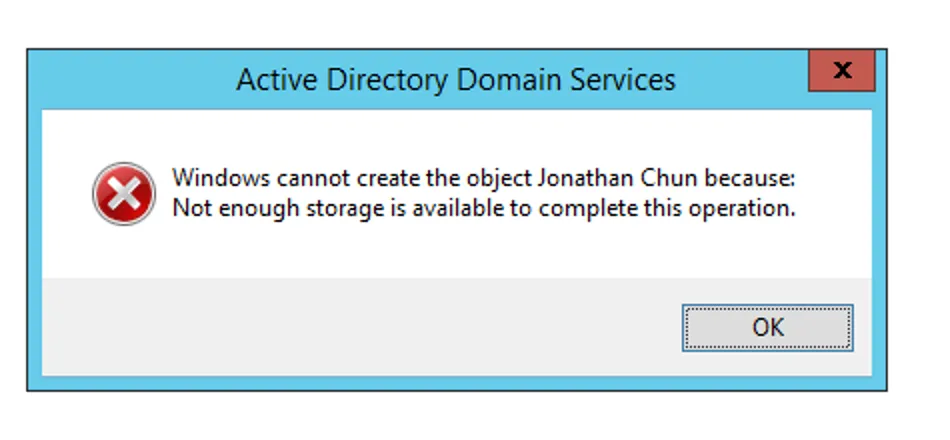 Active Directory Storage Error
